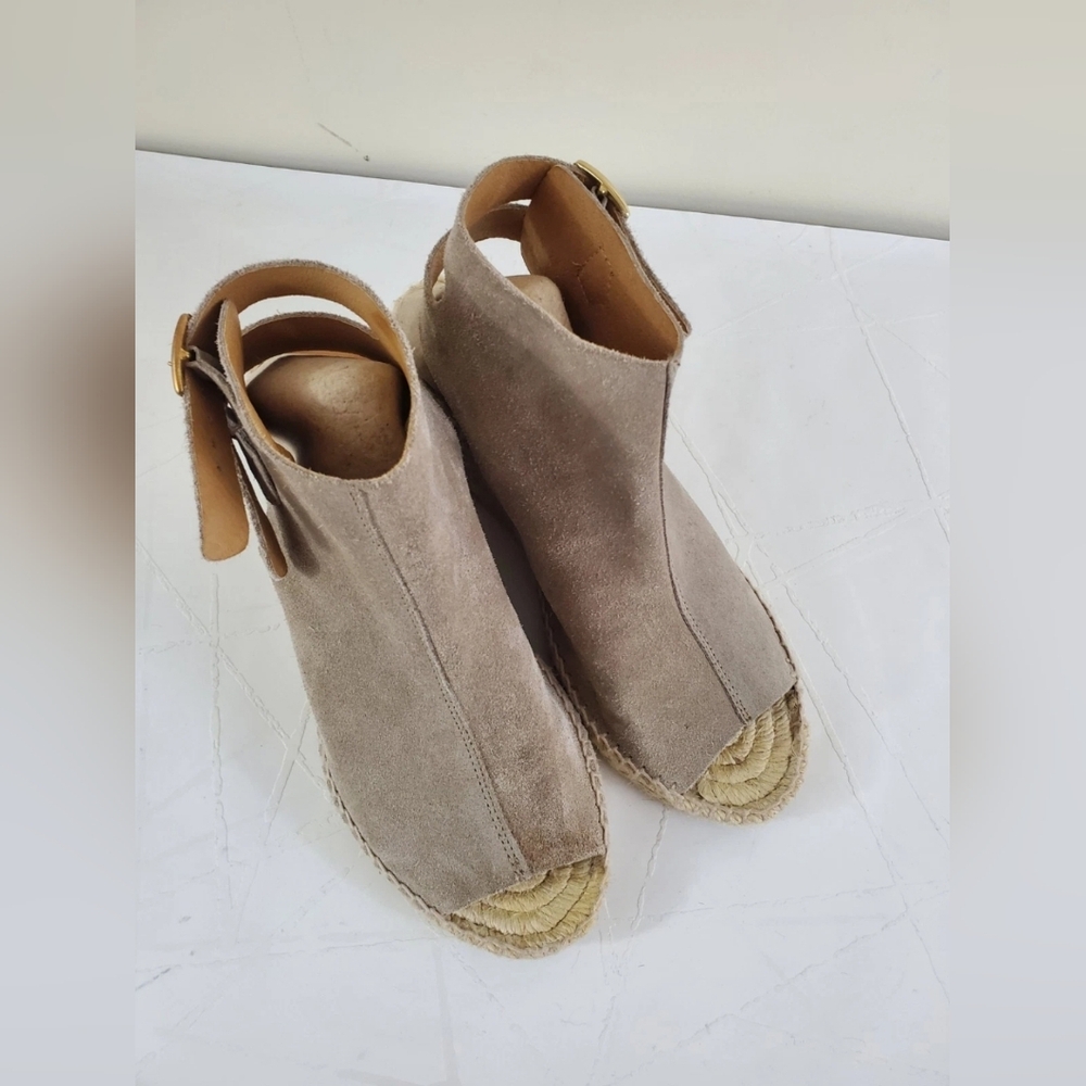 Women's Wedge Sandals Open Toe Bootie Neutral Suede Spadrille Ankle Boho 7.5 - Picture 3 of 11